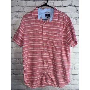 Ben Sherman Men’s Large Linen Button Down Shirt Red White